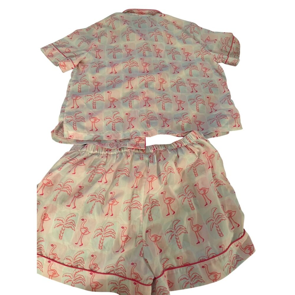 Bouffant’s & Broken Hearts Womens Size Medium Pink Flamingo Print Pajama Set - Picture 2 of 11